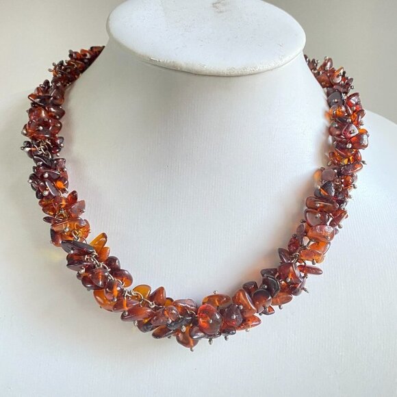 Vintage Deep Saturation Amber Asymmetrical Bead Necklace - Picture 3 of 8